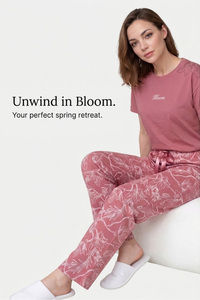 Sweet Dreams Typographic Printed Pyjama Set - Dusty Red — thumbnail 5
